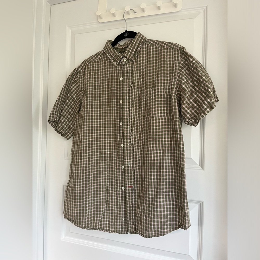 Cremieux men’s green plaid short sleeve button down shirt